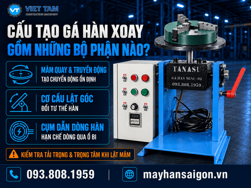 mâm quay và cụm truyền động, cơ cấu lật góc và cụm dẫn dòng hàn