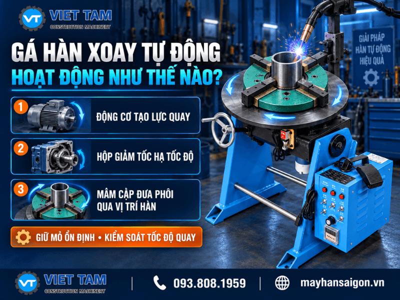 Gá hàn xoay tự động hoạt động như thế nào là vấn đề xưởng cần hiểu rõ trước khi lựa chọn và vận hành thiết bị