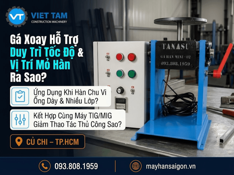 Khi phôi được kẹp đúng và tốc độ quay được thiết lập phù hợp, gá hàn xoay giúp tạo chuyển động tương đối đều giữa phôi và mỏ hàn.