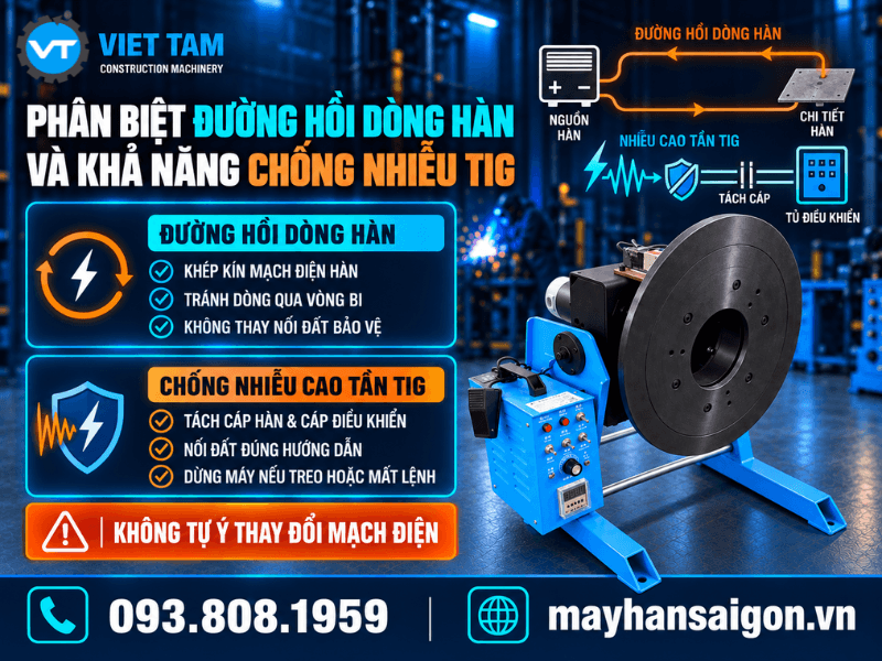 Đường hồi dòng hàn và khả năng chống nhiễu là hai vấn đề khác nhau nhưng thường bị nhầm lẫn khi sử dụng gá hàn cùng máy hàn TIG.
