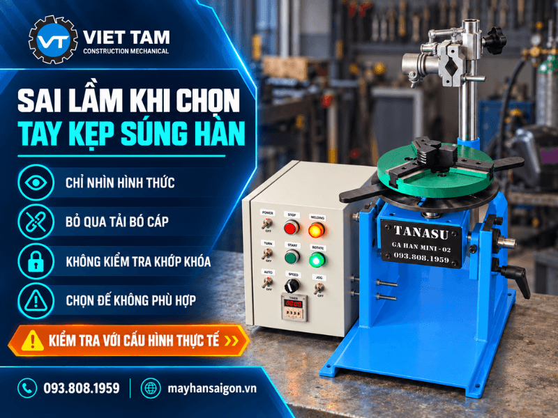 Sai lầm thường gặp là chọn tay kẹp theo kích thước bên ngoài mà chưa đối chiếu với mỏ hàn, bó cáp và vị trí lắp đặt thực tế